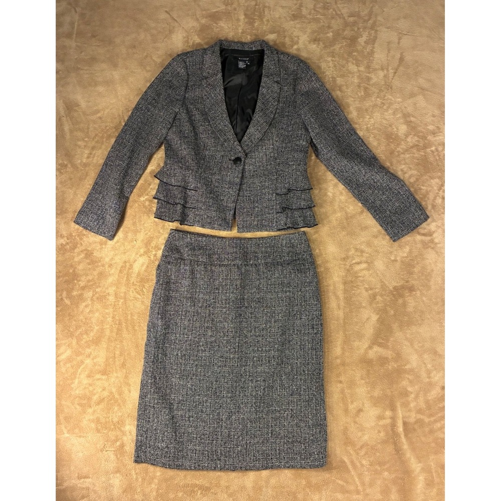 Sandro Paris Women Grey 2 Piece Matching Tweed Set Blazer and Skirt Med Size 8